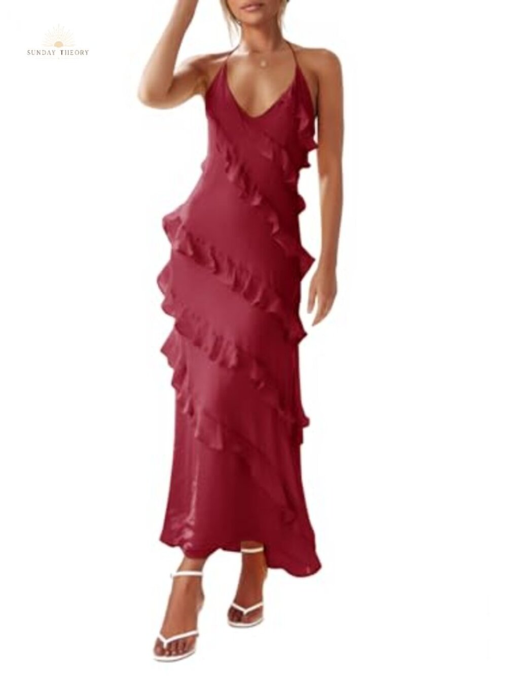 Womens Chiffon Halter Maxi Dress Backless Sleeveless Party A-Line
